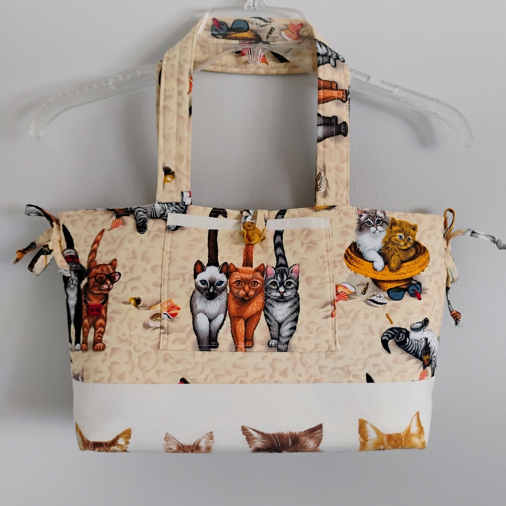 Cat-Themed Beige Tote Bag